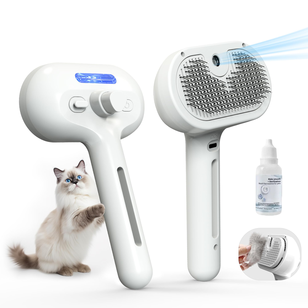 Steam Brush for Cats and Dogs - White