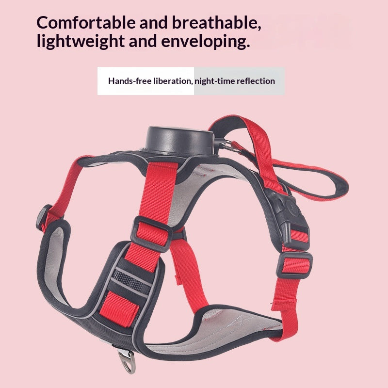 Retractable Leash and Harness Set - Black And Red / S